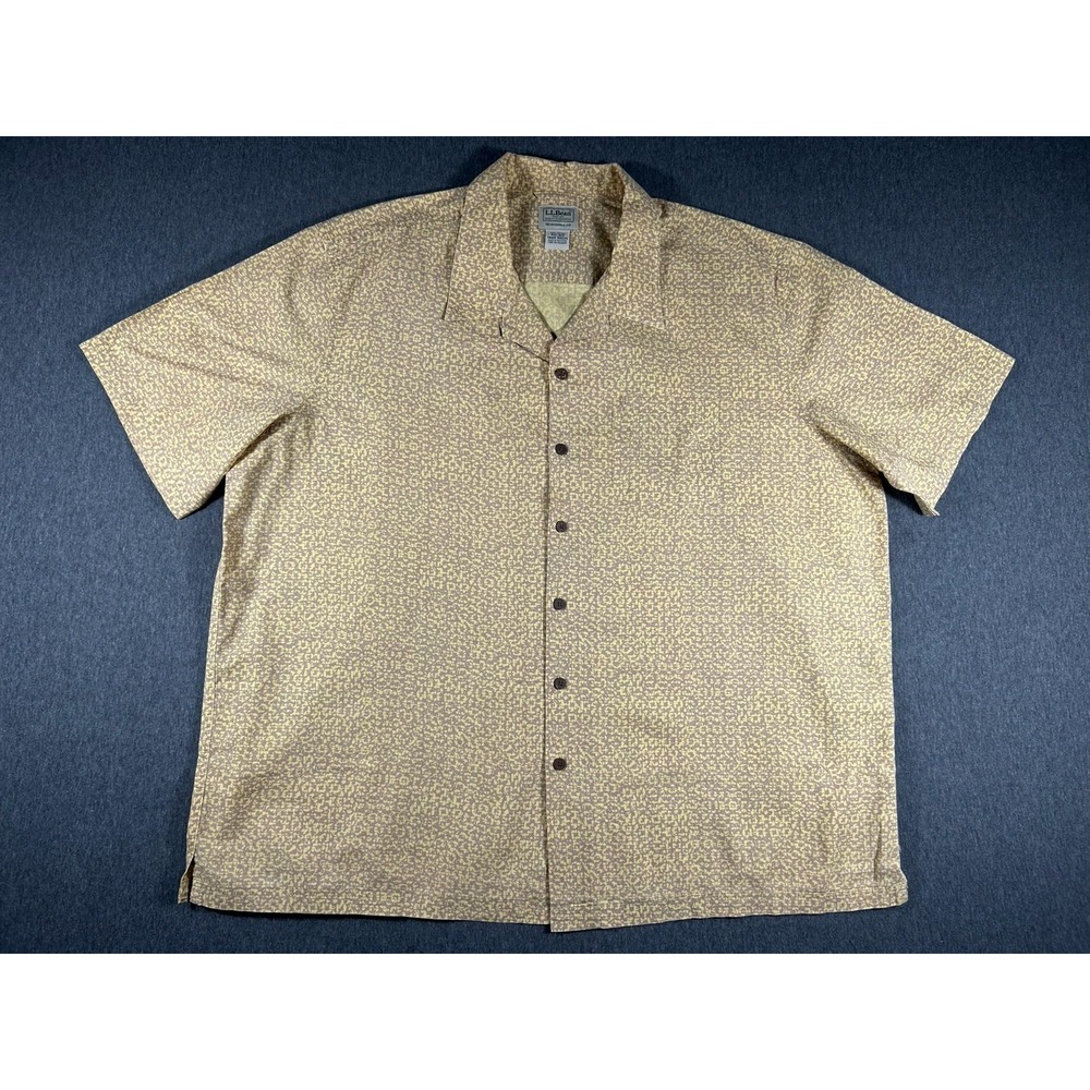 L.L.Bean Traditional Fit Short Sleeve Textured Cotton Button Down Shirt XXL